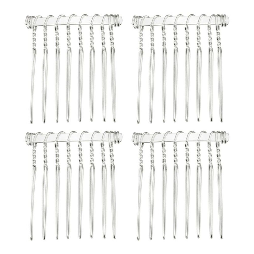 4 Pcs No Slip Hair Side Combs Accessories Metal Silver Tone 1.3"